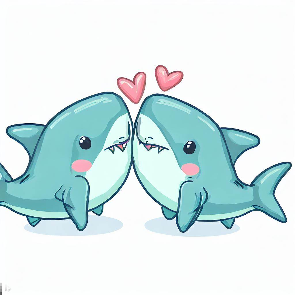 Cute kissing sharks.